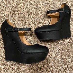 Black Tall Wedge Mary Janes